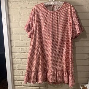 Pink and White Patterned Dress with Belt